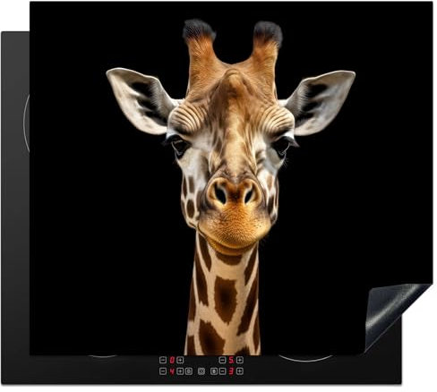 KitchenYeah© Protege Plaque Induction 60x52 cm Decoration Cuisine Tapis de Protection Pour Plan De Travail Cuisson Protégé Animaux - Girafe - Portrait - Noir