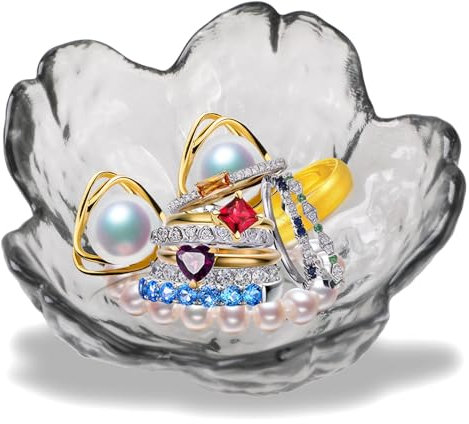 WD&CD Trinket Dish Glass Jewellery Tray Unique Birthday Gifts Jewelry Plate for Women Rings Earrings Necklace and Other Small Accessorie, Grey