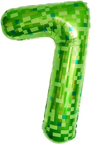Tourima Riesige Grüne Pixel Miner Thema Folienballons Mining Große Luftballon 7 Geburtstag Mädchen Junge, 100 CM 40 Zoll XXL Folienballon 7, Luftballon 7 Jahre Junge Mädchen, 7 Luftballon Zahl