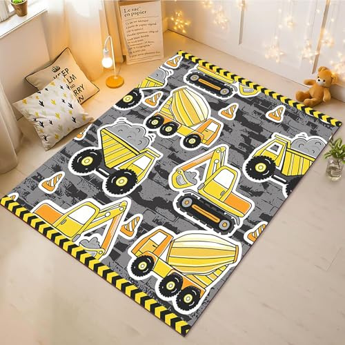 CHEFFS Bagger Teppich Wohnzimmer 160x230cm Schlafzimmer Kinderteppich Kinderzimmer, Baustelle Teppich Kinder Spielteppich Wohnzimmerteppich Fur Schlafzimmer Dekoration(14,80X120CM)