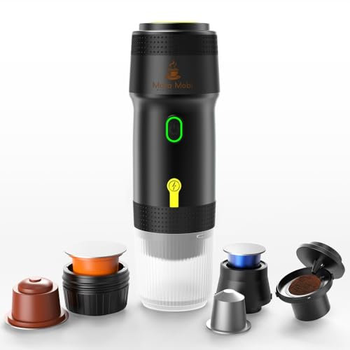 Moka Mobi Cafetera Portatil Capsulas | Cafetera Multicapsulas y Molido | Maquina de Cafe | Cafetera Capsulas Portatil | Calienta Agua Batería Recargable USB | Ideal Viajes | Camping y Oficina