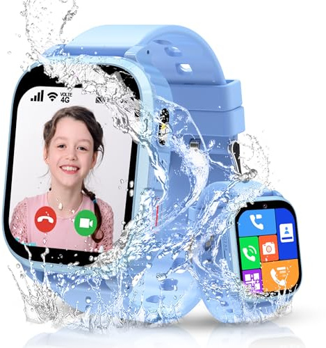 4G Reloj Inteligente Niño con GPS y Llamadas, Smartwatch Niños Llamadas Videollamada Teléfono SOS Chat SMS Juego Despertador IP68 Impermeable Modo Clase Localizador, Reloj GPS Niños Estudiante Regalo
