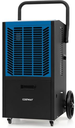 COSTWAY Deshumidificador Industrial de 66 L/Día, Deshumificadores de Humedad Silencioso con Temporizador de 24 H, 2 Velocidades del Ventilador, 4 Ruedas para Sótano, Almacén, Bodega (Negro y Azul)