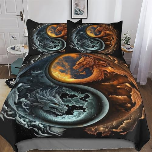 DDGHHKK Drache Bettwäsche-Set 2teilig Bettbezug Und Kissenbezug, Für Jungen Mädchen Schlafzimmer Mikrofaser Bettbezüge Bettgarnitur Single(135x200cm)