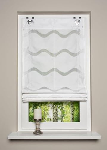 Raffrollo Fenster-Gardine Raffgardine Ösenrollo Vorhang Dekostoff Scherli MIT Fensterhaken in Farbe Wollweiss 1 Stück BxH: 80 x 130 cm