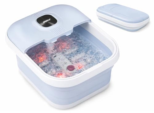 alpina Spa Pieds 8L 500W – Bain de Pieds Pliable Chauffant avec Bulles – Rouleaux Massage et Pierre Ponce – Spa Relaxation Maison Pieds – Bleu Clair