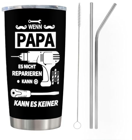 Fychuo Geburtstagsgeschenk für Papa, 20oz Thermobecher mit Strohhalm und Bürste, Edelstahl Thermobecher Kaffee to go, Papa Geschenke für Vatertag und Geburtstag