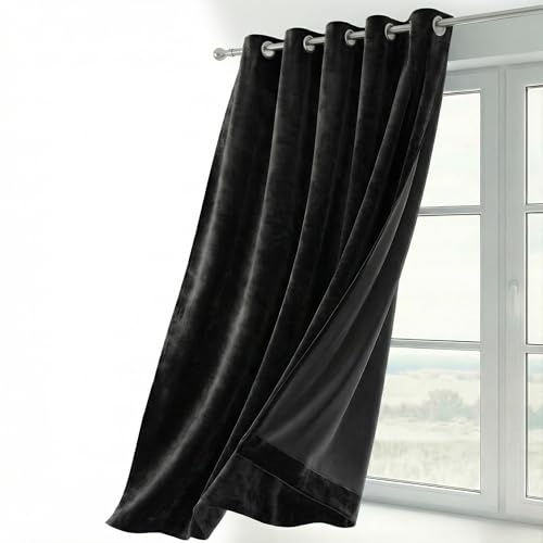 BEAUTEX Samtvorhang Ösen Schwarz 140x280 cm Velvet Verdunkelung | Weicher Velvet-Samt, blickdicht, lichtmindernd, pflegeleicht, viele Farben und Größen