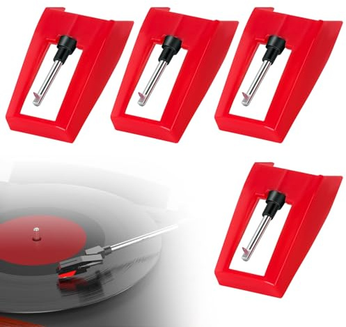 4 Pièces Pointe de Lecture Tourne-Disque Aiguille Diamant de Remplacement | Rouge,Pointe de Lecture Aiguille Tourne Disque Universel Platine Vinyle Aiguilles pour Platine Diamant, Phonographe