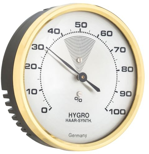 TFA Dostmann 44.2000 analoges Hygrometer mit Messingring, präzise Haar-Synthetik-Messung, (L) 71 x (B) 26 x (H) 71 mm, zum Hängen, Made in Germany