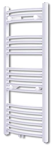 Runheo Radiador de baño toallero curvado de acero 600 x 1160 mm con 565 W de potencia de calentamiento de bajo consumo para baño, montaje en pared, calefacción central, secado rápido, protección