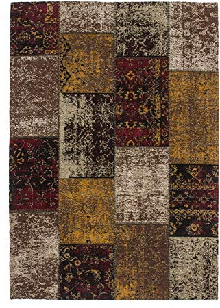 Lalee Flacher Vintageteppich mit Patchworkdesign, Rot, 160 x 230 cm