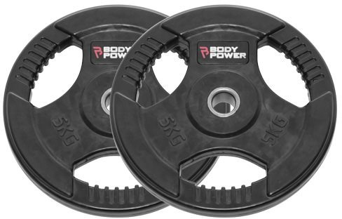 BODYPOWER 5Kg Rubber Encased Tri Grip Standard Weight Plates (x2)