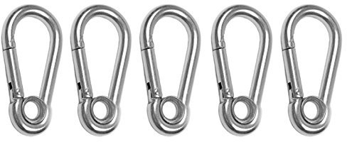 Wellenshop 5X Karabiner-Haken Durchmesser Ø4 Länge 40 mm mit Auge Öse Kausch Edelstahl V4A Rostfrei Boot Outdoor Camping