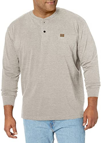 Wrangler Riggs Workwear Men’s Long Sleeve Henley, Oatmeal Heather, Medium