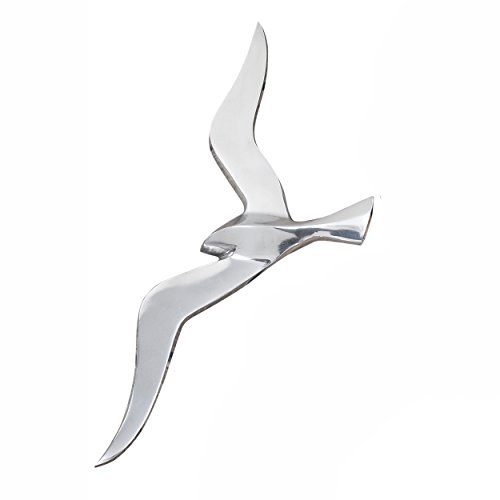 WHOLE HOUSE WORLDS Fliegende Möwe - Wandskulptur, handgefertigt, aus feinem Silberaluminium gegossen, 47 cm x 18 cm