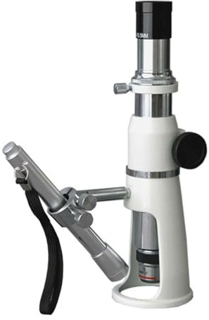 AmScope H2510 Handheld Stand Measuring Microscope, 20x/50x/100x Magnification, 17mm Field of View, Includes Pen Light
