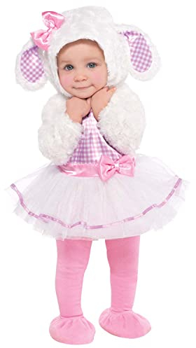 Amscan - Kinderkostüm Lämmchen, Kleid, Kapuze, Strumpfhose, Füßlinge, Tier, Lamm, Schaf, Motto-Party, Karneval