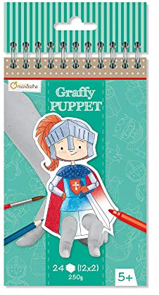 Avenue Mandarine GY009O Malblock Graffy Puppet, 250g Zeichenpapier mit je 12 Motiven x 2, ideal für Kinder ab 5 Jahren, 1 Stück, Drachen und Ritter