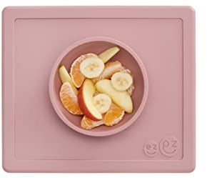 ezpz Happy Bowl - 24 Monate + (Blush) - 100% Silikon Saugschale mit integriertem Platzset - Spülmaschinenfest