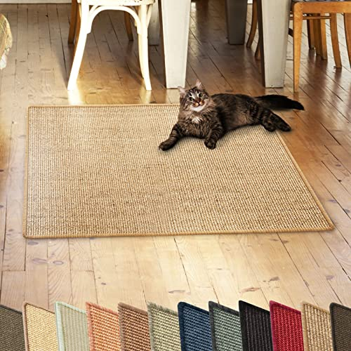 casa pura Katzen Kratzmatte aus Natur Sisal Kratzteppich Kratzmöglichkeiten für Katzen Kratzmöbel für Wand oder Boden - robust & waschba 60x80 cm Cork