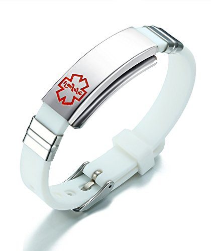 VNOX Freie gravierte Edelstahl Silikon Medical Alert ID SOS Verstellbares Armband für Männer Frauen Weiß