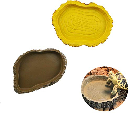 Juego de 2 cuencos de agua para reptiles, tortugas, comederos para anfibios, serpientes geco, lagarto, camaleón