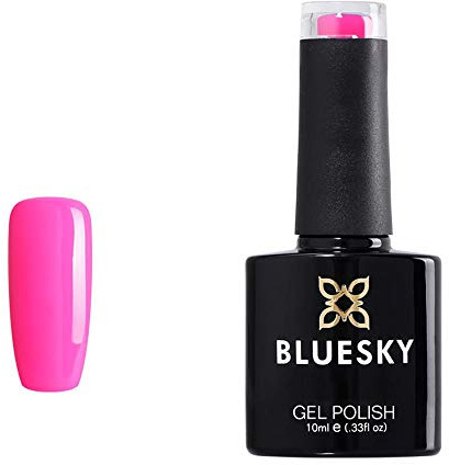 Bluesky Gel Nail Polish 10ml, Fresh Neon - Neon21, Pink | A fluorescent rose that glows in sunlight, thin to apply but opaque in two coats. Removes in minutes with acetone.