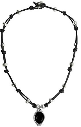 Beau Soleil Jewelry Damen Lederkette mit Onyx Anhänger Edelstein Kette
