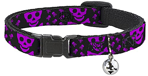 Katzenhalsband mit Totenkopf-Motiv, 20,3 bis 30,5 cm breit, Schwarz/Fuchsia