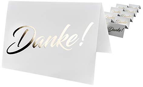codiarts. 10 Dankeskarten + 10 Umschläge weiß, Danke als goldene glänzende Heißprägung, Danke sagen, Hochzeit, Geburt, Firmung, Geburtstag, Jubiläum (Karte A6 zum aufklappen)