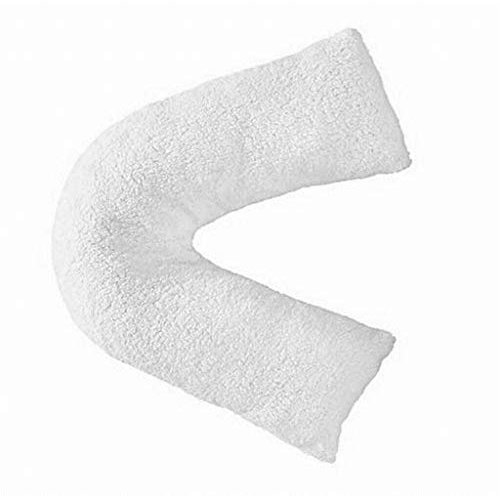 NIGHTZONE Teddy V Shaped complete pillow or Case for support Maternity, Neck, Back, Soft Warm Plush Cosy Fleece Cover (Teddy V Pillow White, Case Only)