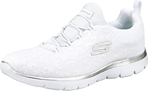 Skechers Summits Leopard Spot, Zapatillas Mujer, White/Silver, 37 EU
