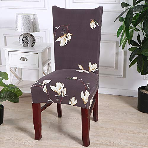 Stuhlhussen Stretch Beschützer Stuhlbezug Stuhlüberzug, Morbuy Elegant Blume Universal Elastische Spannbezug Hochzeit Weihnachten Bankett Hotel Dekor (6 Stück,Magnolienblume - braun)