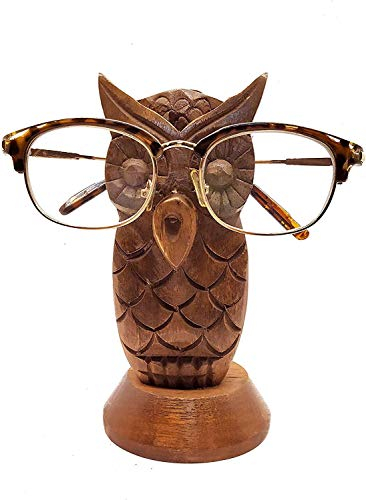 Metallic India Brillenhalter aus Holz, Antik-Eule, handgefertigt