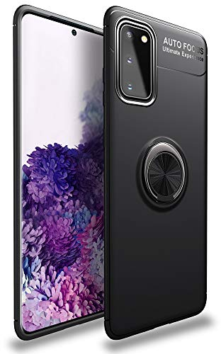 NALIA Ring Handyhülle kompatibel mit Samsung Galaxy S20 Hülle, Silikon Cover mit 360-Grad Finger-Halter für magnetische KFZ-Halterung, Schutzhülle Phone Case Handy-Tasche Etui Bumper, Farbe:Schwarz