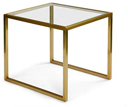 Mesa Juan Plaza Espacio Nórdico De Cristal Templado Auxiliar Moderna Sala De Estar Balcón Esquina Pequeña Oro Hierro Forjado Dormitorio Mesita De Luz, 50x45x45CM