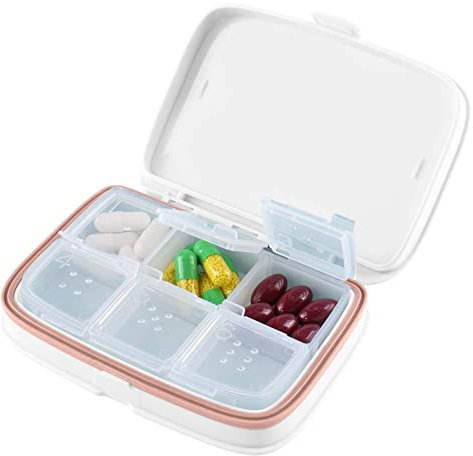 Portapillole Giornaliero Tascabile - Farmaci Organizzatore e Pianificatore di Medicinali - Portapillole Giornaliero Ideali Per il Viaggio - Di HSYTEK (Bianco)