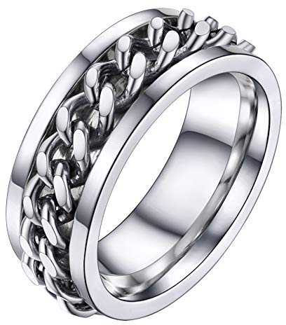 U7 Herren Drehring Edelstahl 8mm Spinner Ring mit drehbarer Panzerkette Street Style Fingerring Modeschmuck Accessoire für Männer Jungen(Ring Größe 54)
