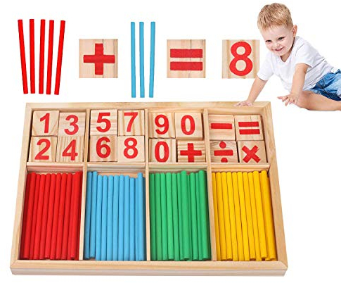 Sunshine smile Montessori Mathe Spielzeug,mathematisches Spielzeug Holz,Mathe Spielzeug Rechenstäbchen,Zahlenlernspiel, Pädagogisches Mathe-Spielzeug für Kinder 3 4 5