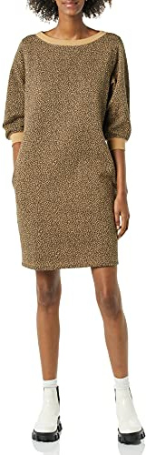 Amazon Essentials Vestido tipo sudadera de vellón con cuello redondo y mangas tipo blusón para mujer (disponible en tallas grandes), guepardo camello, talla L