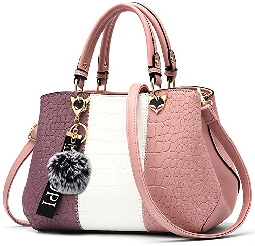 VARLIVOO Damen Handtasche Schultertasche Frauen Umhängetasche Taschen Wasserdicht Krokodilmuster PU Leder Henkeltaschen Pink A