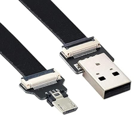 NFHK USB 2.0 Type-A Male to Micro USB 5Pin Male Data Flat Slim FPC Cable for FPV & Disk & Phone 50CM