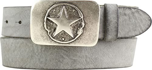 BELTINGER Gürtel mit Stern-Gürtelschnalle aus weichem Vollrindleder 4 cm Used-Look | Druckknopf-Gürtel mit Buckle 40mm | Vintage-Look | Dunkelgrau 110cm