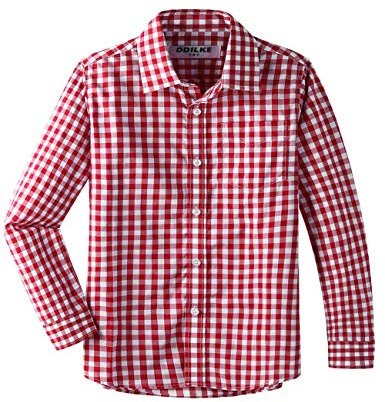 DDILKE Chemise d'école à manches longues pour garçon, chemise uniforme à carreaux, chemise boutonnée en popeline, coupe régulière