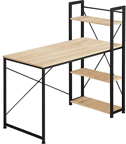 tectake® Industrial Schreibtisch, Tisch mit Stauraum, 122 x 61 x 120 cm, Computertisch mit 3 Ablagen, Bürotisch, Gaming Schreibtisch, Office Möbel, PC Tisch - Industrial Dunkelbraun