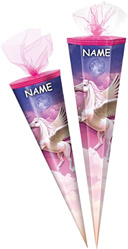 alles-meine.de GmbH Schultüte - Pegasus - Pferd 50-85 cm Größe wählbar inkl. Name - Zuckertüte - Tüllabschluß - eckig/rund - Mädchen - klein & groß - Geschenktüte - Sch..