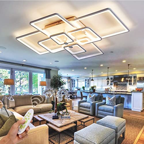 LED Ceiling Light,41.7in Modern Led Ceiling Lights for Living Room Light Ceiling Light Chandelier Modern with 8-Square,Dimmable Flush Mount Led Ceiling Lamps with Remote 120W,White,3000K-6500K