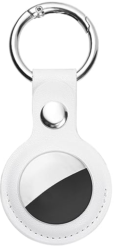 Ainiv Schutzhülle für AirTag, Leder Keyring Schutzhülle Kompatibel mit AirTags, Leder Keyring für AirTag, Tragbar Leder Hülle Schlüsselanhänger Case, Cover mit Schlüsselanhänger, Weiß