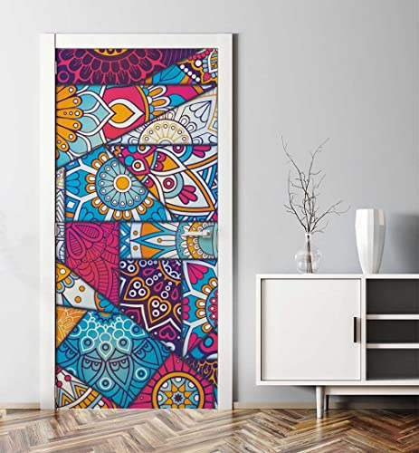 MyMaxxi - Tür bekleben mit Türtapete Türposter Türfolie Selbstklebend 90x200 Buntglasfenster - Tür verschönern Türaufkleber Türklebefolie Abstrakt Muster Mehrfarbig